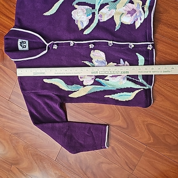 Storybook Knits Vtg 90's Purple Floral Cardigan Sz L EUC - Picture 8 of 8
